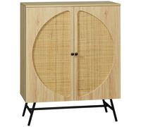 HOMCOM Meuble de rangement buffet haut aspect bois et cannage design 2 portes 80 x 39 x 101,8 cm naturel