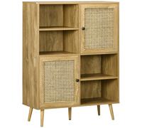 HOMCOM Meuble de rangement buffet haut aspect bois et cannage design 2 portes - dim. 90L x 35l x 120H cm Aosom France