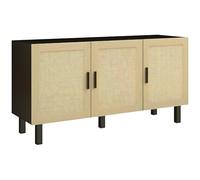 HomCom Buffet rangement 3 portes cannage rotin, étagères réglables, 136×41×70 cm noir et bois naturel