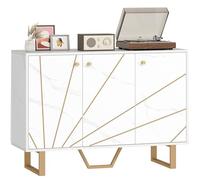 HOMCOM Meuble de Rangement Buffet Salon avec 2 placards 3 Portes et étagère réglable, Pieds en métal - dim. 107L x 35l x 75H cm, Aspect marbre Blanc