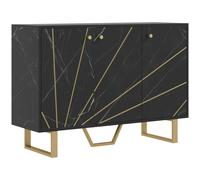 HOMCOM Meuble de rangement buffet salon avec 2 placards 3 portes et étagère réglable, pieds en métal, aspect marbre noir