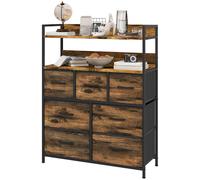HOMCOM Meuble de rangement commode 7 tiroirs en tissu pliables et amovibles étagères ouvertes, brun rustique