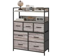HOMCOM Meuble de rangement commode 7 tiroirs en tissu pliables et amovibles étagères ouvertes, gris