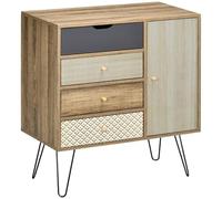 HomCom Commode buffet 4 tiroirs 1 placard - pieds épingles à cheveux - style bohème Marron