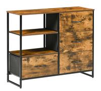 HOMCOM Meuble de rangement, commode, Buffet de rangement style industriel 4 tiroirs en tissu pliables 2 étagères métal et bois - 84 x 30 x 71,5 cm