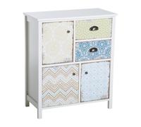 HOMCOM Meuble de Rangement Commode Buffet Style Néo-Rétro Graphique 3 Placards Porte + 2 Tiroirs MDF Bois Blanc