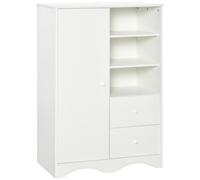 HOMCOM Meuble de rangement commode placard avec porte 2 tiroirs 5 étagères réglables pour chambre salon design contemporain blanc