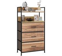 HOMCOM Meuble de Rangement Commode Style Industriel 3 tiroirs en Tissu Amovibles et 2 étagères - 60 x 29 x 101 cm - Aspect Bois et métal Noir