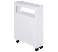 HOMCOM Meuble de rangement de salle de bain sur roulette armoire WC toilettes étagère ouverte 2 tiroirs 16 x 52 x 71,5 cm blanc