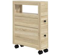 HOMCOM Meuble de rangement de salle de bain sur roulette armoire WC toilettes étagère ouverte 2 tiroirs 16 x 52 x 71,5 cm chêne