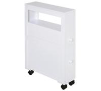 HOMCOM Meuble de Rangement de Salle de Bain sur Roulette, Armoire WC Toilettes étroit, avec étagère Ouverte et 2 tiroirs, Charge 20 kg, 16 x 52 x 71,5 cm, Blanc
