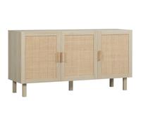 HOMCOM Meuble de Rangement Effet Cannage 136 x 41 x 70 cm Bois Naturel | Buffet Rotin, Placard à Portes, Étagères Réglables, Style Bohème, Armoire de Rangement, Salon Cuisine Chambre
