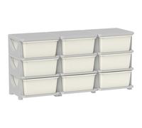 HOMCOM Meuble de rangement en plastique à 9 tiroirs, meuble de rangement pour enfants à 3 niveaux, coffre à jouets pour enfants pour la chambre d'enfants, la salle de jeu, la chambre à coucher, crème