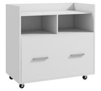 HOMCOM Meuble de rangement latéral avec roulettes et étagère ouverte, grand tiroir, barre réglable Blanc
