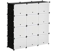 HOMCOM Meuble de Rangement Meuble à Chaussures modulable 12 casiers avec Portes et étagères - dim. 125L x 32l x 125H cm - Noir