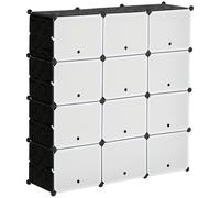 HOMCOM Meuble de rangement Meuble à chaussures modulable 12 casiers avec portes et étagères - dim. 125L x 32l x 125H cm - noir