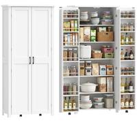 HOMCOM, meuble de rangement mobile pour cuisine, 180 cm, design moderne, avec roulettes, 2 portes, 14 compartiments de rangement, blanc