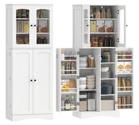HOMCOM, meuble de rangement mobile pour cuisine, avec portes, étagères et charnières à fermeture silencieuse, en bois, dimensions 60x40x162 cm, blanc