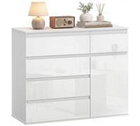 HOMCOM, meuble de rangement moderne avec 5 tiroirs, étagère réglable, porte à fermeture douce, finition blanche brillante