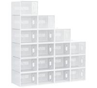 HOMCOM Meuble de rangement modulable, 18 cubes, meuble à chaussures empilables, vêtements, livres, jouets, blanc et transparent