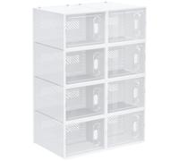 HOMCOM Meuble de rangement modulable, 8 cubes, meuble à chaussures empilables, vêtements, livres, jouets, blanc et transparent