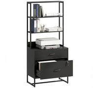 HOMCOM Meuble de rangement verrouillable en métal avec 2 tiroirs, 3 compartiments de rangement ouverts, armoire multifonction pour étude, bureau, garage, 70 x 40 x 157 cm, noir