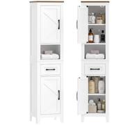 HOMCOM Meuble de Salle de Bain 2 Portes Tiroir 34,5x30x148cm Blanc | Meuble de Rangement, Colonne Salle de Bain, Compartiment Ouvert, Étagères Réglables, Style Rustique, pour Salon, Chambre