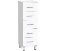 HOMCOM Meuble de Salle de Bain 5 Tiroirs, Meuble de Rangement, 30 x 30 x 95 cm, Commode Salle de Bain, 30 x 30 x 95 cm, Blanc