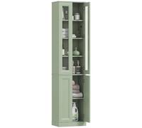 HOMCOM Meuble de Salle de Bain 6 niveaux, Meuble de Rangement, Colonne Salle de Bain, 4 Portes à Fermeture Douce dont 2 Acrylique, Étagères Réglables, pour Salon, Chambre, Buanderie, 38x26x160cm, Vert