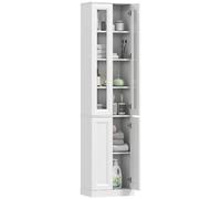 HOMCOM Meuble de Salle de Bain 6 niveaux, Meuble de Rangement, Colonne Salle de Bain, 4 Portes à Fermeture Douce dont 2 Acrylique, Étagères Réglables, pour Salon, Chambre, Buanderie, 38x26x160cm Blanc