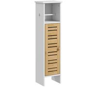 HOMCOM Meuble de Salle de Bain avec Support Papier Toilette Rangement avec Barre Amovible 3 Niveaux + Sortie Papier, 21l x 17P x 78H cm, Bambou et Bois Blanc