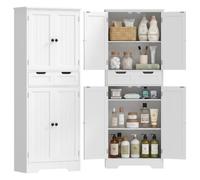 HOMCOM Meuble de Salle de Bain avec Tiroir 4 Portes 60 x 30 x 160 cm Blanc | Meuble de Rangement Salle de Bain, Colonne, Style Moderne, pour Salon, Chambre, Cuisine
