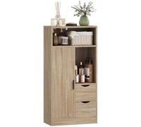 HOMCOM Meuble de Salle de Bain Étroit 2 Tiroirs 50x25x100cm Bois Naturel | Meuble de Rangement avec Compartiments Ouverts, Placard, Étagère Réglable, Armoire Salle de Bain, Salon, Chambre