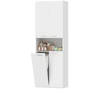 HOMCOM Meuble de Salle de Bain Haut 174 cm avec Panier à Linge Basculant, Blanc.