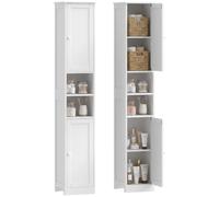 HOMCOM Meuble de Salle de Bain Haut 2 Portes pour Salon 30x30x170cm Blanc | Meuble de Rangement, Colonne Salle de Bain, 2 Compartiments Ouverts, Étagère Réglable, Style Moderne, pour Chambre