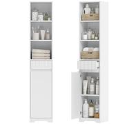 HOMCOM Meuble de Salle de Bain Haut avec Porte, Tiroir 33x30x172cm Blanc | Meuble de Rangement, Colonne Salle de Bain, Compartiments Ouverts, Étagère Réglable, Style Moderne, pour Salon, Chambre