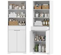 HOMCOM Meuble de Salle de Bain Haut, Colonne 2 Portes 60x30x171cm Blanc | Fermeture Douce, Tiroir, Meuble de Rangement, 3 Compartiments Ouverts, Étagères Réglables, Style Moderne, Salon, Chambre
