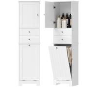 HOMCOM Meuble de Salle de Bain Haut et étroit, Meuble de Salle de Bain Peu encombrant avec Panier à Linge Rabattable, Portes à Fermeture Douce, 2 tiroirs, pour buanderie, Moderne, 45 x 30 x 171,3 cm,