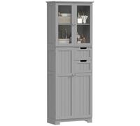 HOMCOM Meuble de Salle de Bain Haut Meuble de Rangement 60x30x170cm Gris | Colonne Salle de Bain, 4 Portes dont 2 Vitrées, 2 Tiroirs, Étagères Réglables, Style Moderne, pour Salon, Chambre
