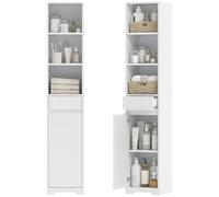 HOMCOM Meuble de Salle de Bain Haut, Meuble de Rangement, Colonne Salle de Bain avec Porte, tiroir, Compartiments Ouverts, étagère réglable, Style Moderne, pour Salon, Chambre, 33x30x172cm, Blanc