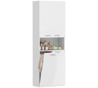 HOMCOM Meuble de Salle de Bain Haut, Meuble de Salle de Bain Peu encombrant avec Panier à Linge Rabattable, armoires à Portes à Fermeture Douce, Compartiment Ouvert, pour buanderie, Moderne,