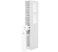 HOMCOM Meuble de Salle de Bain Haut Slim 135 cm avec 2 Tiroirs, 2 Étagères Latérales, 3 Compartiments, 18x40x135 cm, Blanc