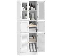 Meuble de salle de bain - HOMCOM - 6 portes dont 2 vitrées et 2 persiennes, étagère réglable - bois - 60x30x170cm - blanc
