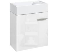 HOMCOM Meuble de salle de bain moderne avec lavabo mural et porte à fermeture douce Blanc brillant 40 x 23 x 50 cm