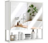 HOMCOM, meuble de salle de bain mural mobile avec miroir, armoire avec étagère réglable et étagère ouverte, 60x16x60 cm, blanc