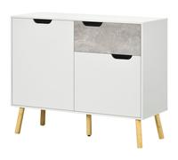 HOMCOM Meuble de Salon avec 2 Armoires à 2 Portes et Tiroir en Aggloméré et Pin, 98x39x81,5 cm, Gris et Blanc