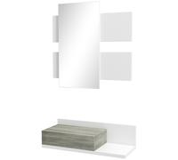 HOMCOM Meuble d'Entrée 2 en 1 avec Miroir Mural 75x3.5x75 cm et Tiroir 75x30.5x20 cm, Gris et Blanc