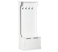 HOMCOM Meuble d'entrée 4 en 1, vestiaire d'entrée avec banc de rangement et 4 crochets doubles, style moderne, porte manteau pour couloir, chambre, salon, 71,5 x 39,5 x 170 cm, blanc