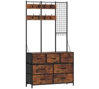 HOMCOM Meuble d'entrée 4 en 1, portemanteau, vestiaire avec 7 tiroirs en tissu et 14 crochets, 100 x 30 x 183 cm, brun rustique