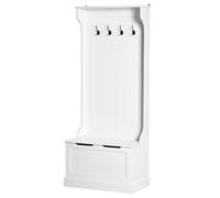 HOMCOM Meuble d'entrée 4 en 1, vestiaire d'entrée avec banc de rangement et 4 crochets doubles, 71,5 x 39,5 x 170 cm, blanc